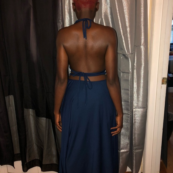 Classic Navy Flower Slit Dress *SOLD* - Picture 3 of 4